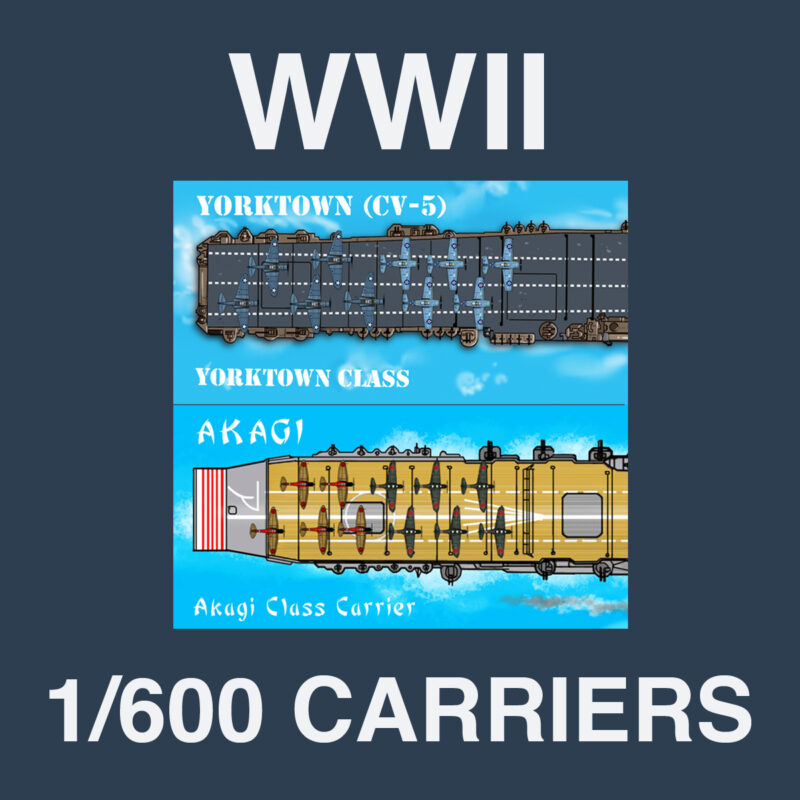 WWII Japanese and American 1/600 Scale Carriers Wargame Miniatures